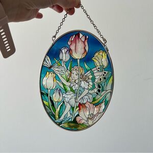 Floral Stained Glass Look Suncatcher with a fairy by AMIA